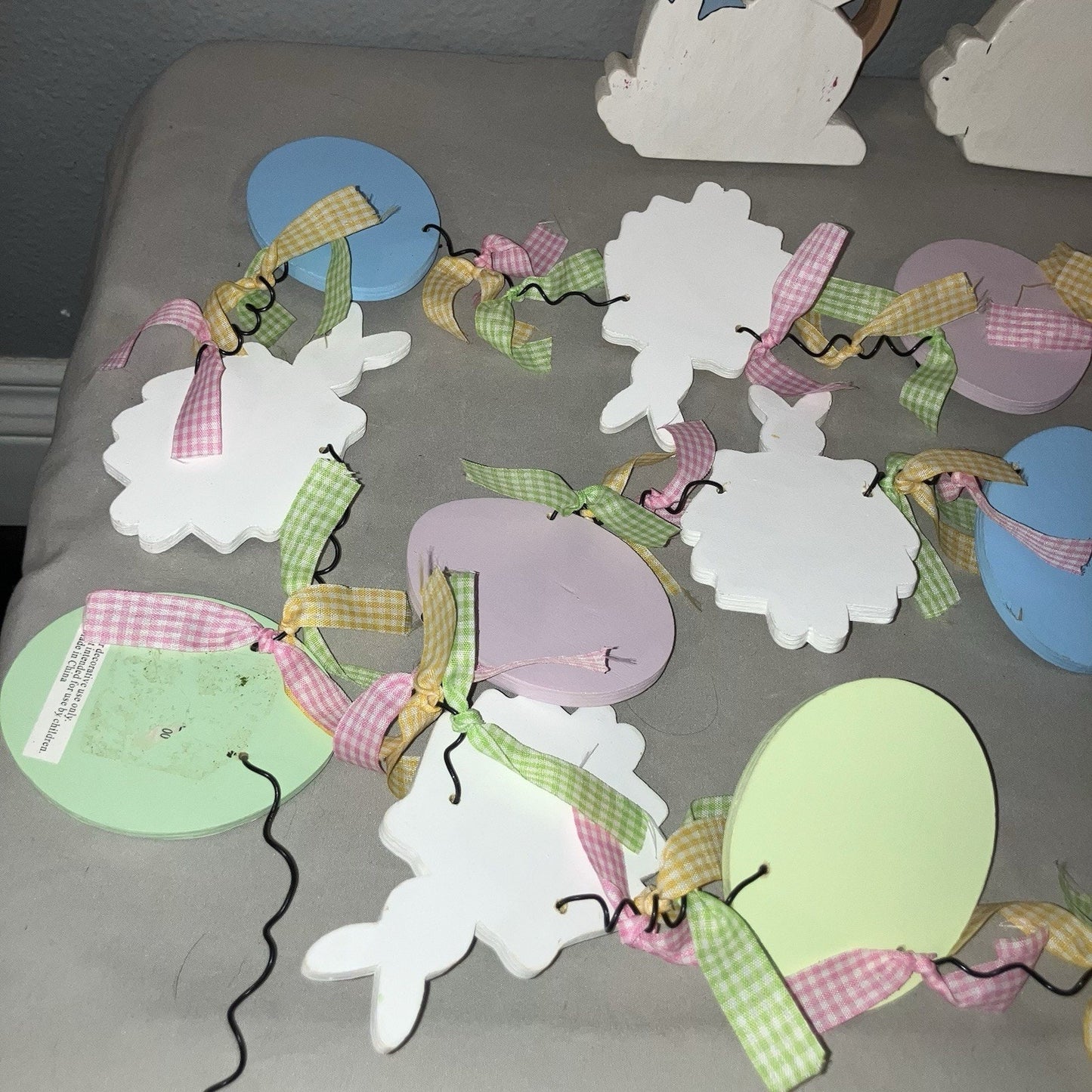 6' Long Painted Look Easter Eggs & Bunny Rabbits Figure Wood Garland + 2 Cutouts