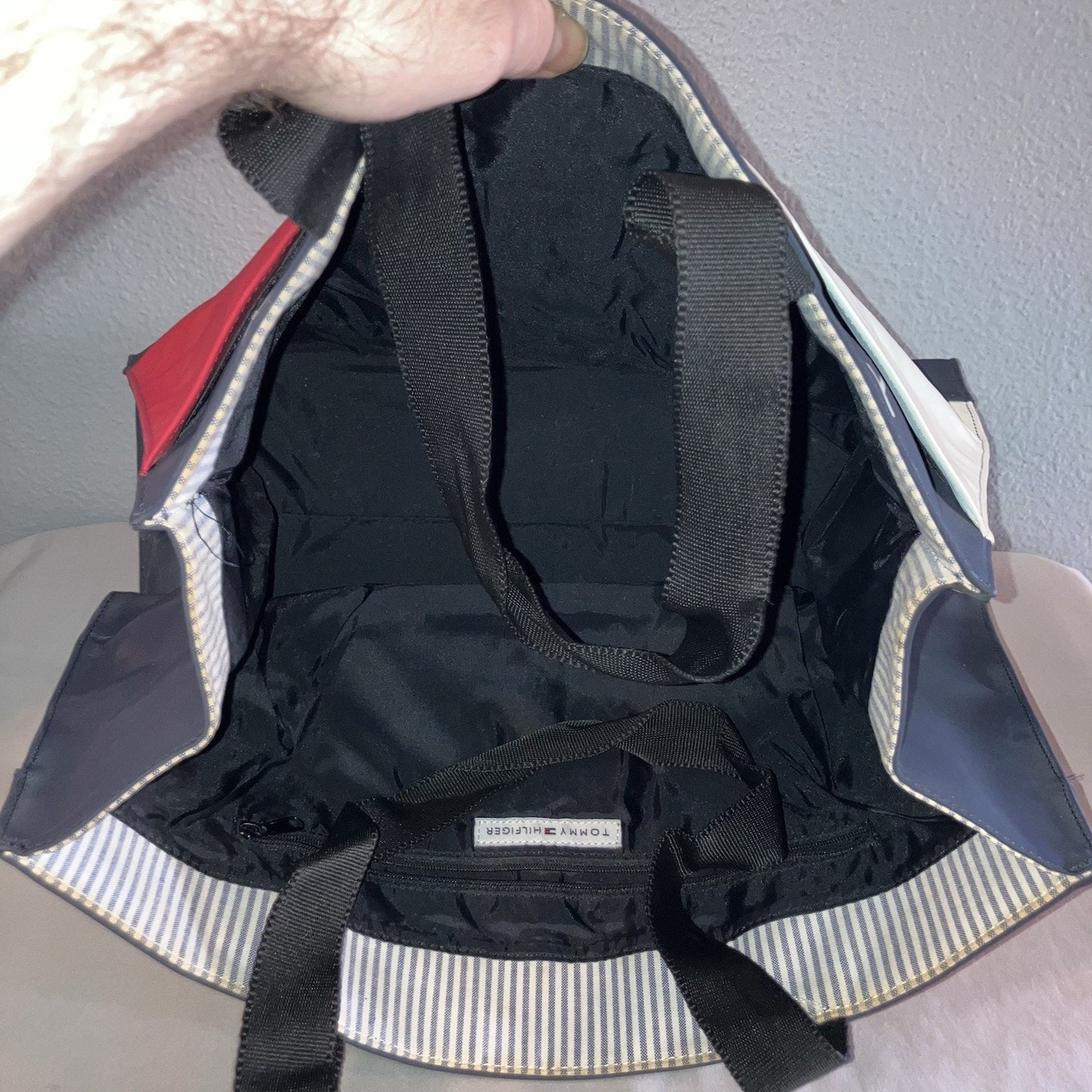 Tommy Hilfiger Flag Logo Very Big Large Tote Purse Bag Used In Good Condition