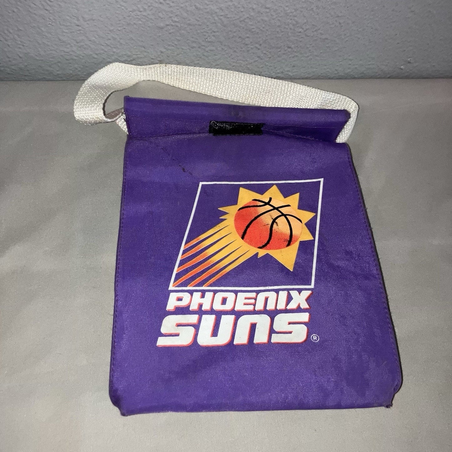 Vintage 90s Phoenix Suns NBA Purple Vinyl Insulated Roll Up Lunch Bag Box Pail