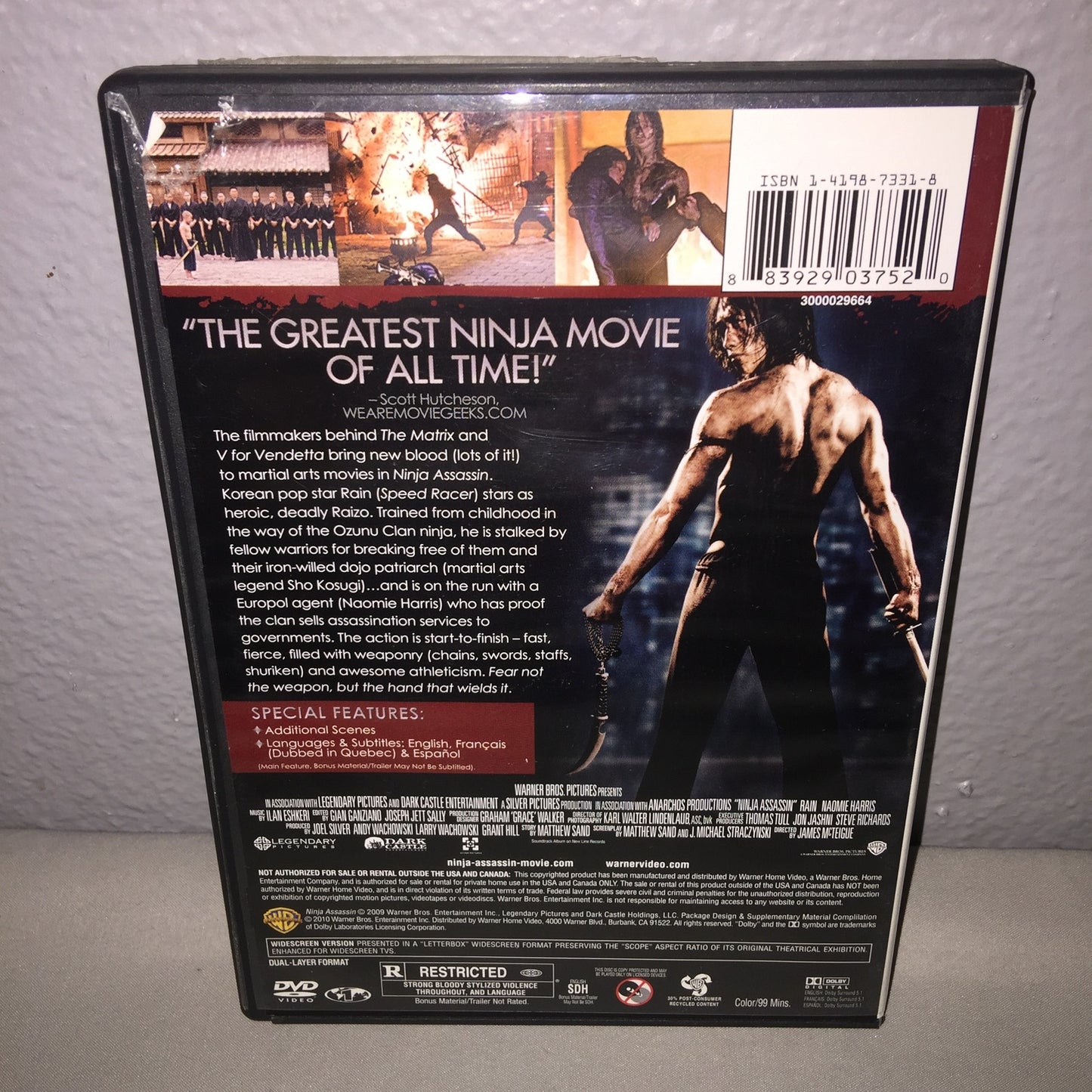 Dvd Used Ninja Assassin With Special Features Filmmakers Behind The Matrix
