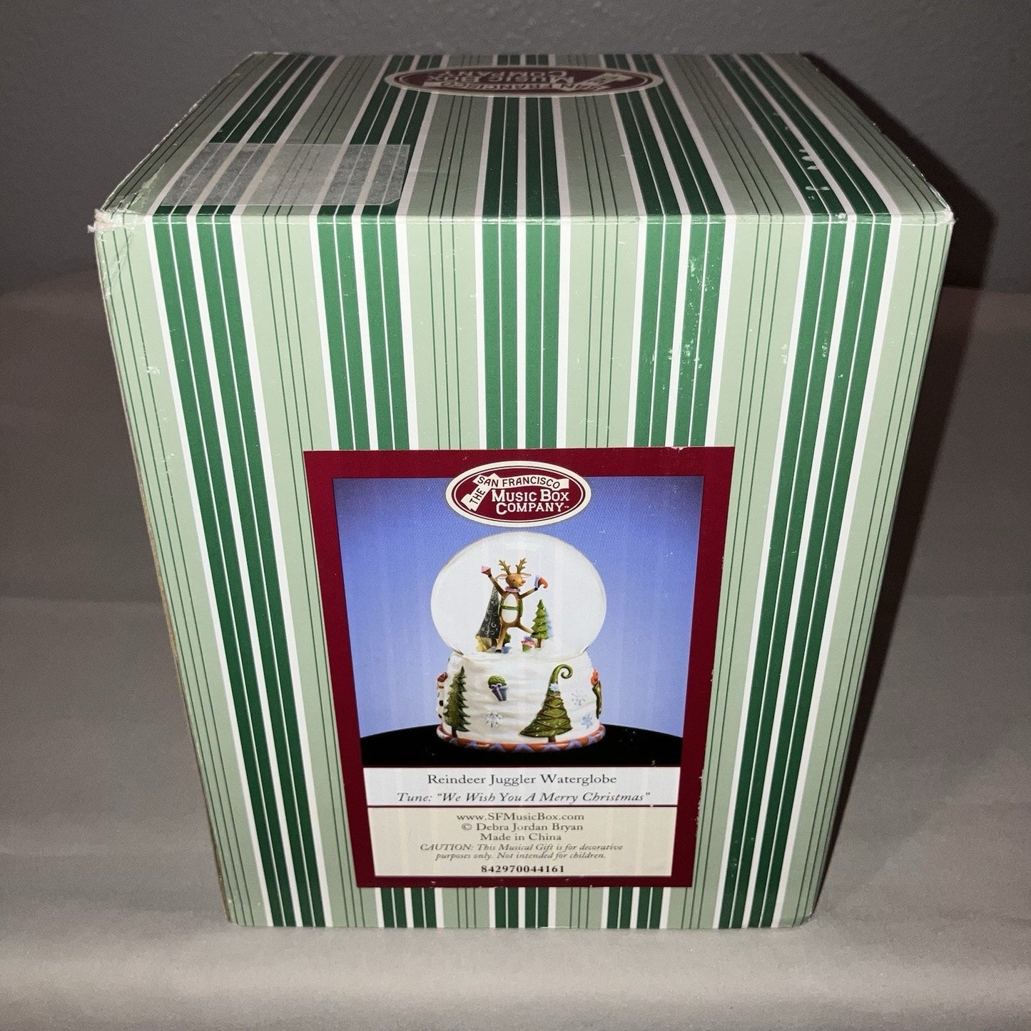 San Francisco Music Box Company Juggling Reindeer Water Snow Globe *Yellow Water