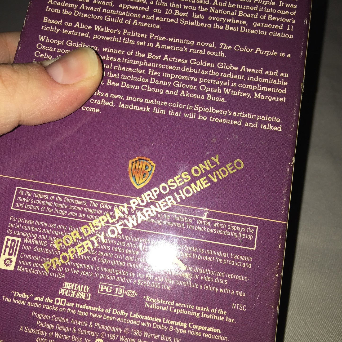 Vhs Used The Color Purple *Screener* Preview Tape For Display Purposes Only Wb