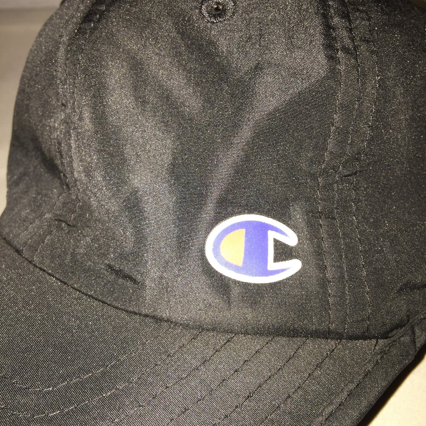Champion Hat 100% Polyester Black Adjustable Strap Osfa Unisex Used Great Shape