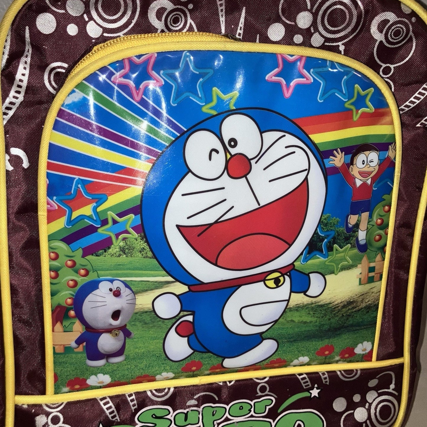 Vintage Doraemon Super Hero Backpack School Bag *Broken Zipper On Front Pocket*