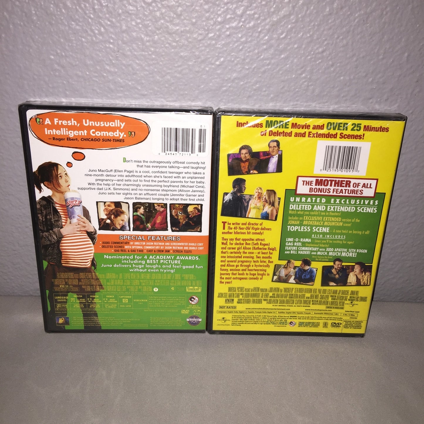 Dvd Sealed New Nwt Juno / Knocked Up Pregnancy Comedy Lot Ellen Page Seth Rogen