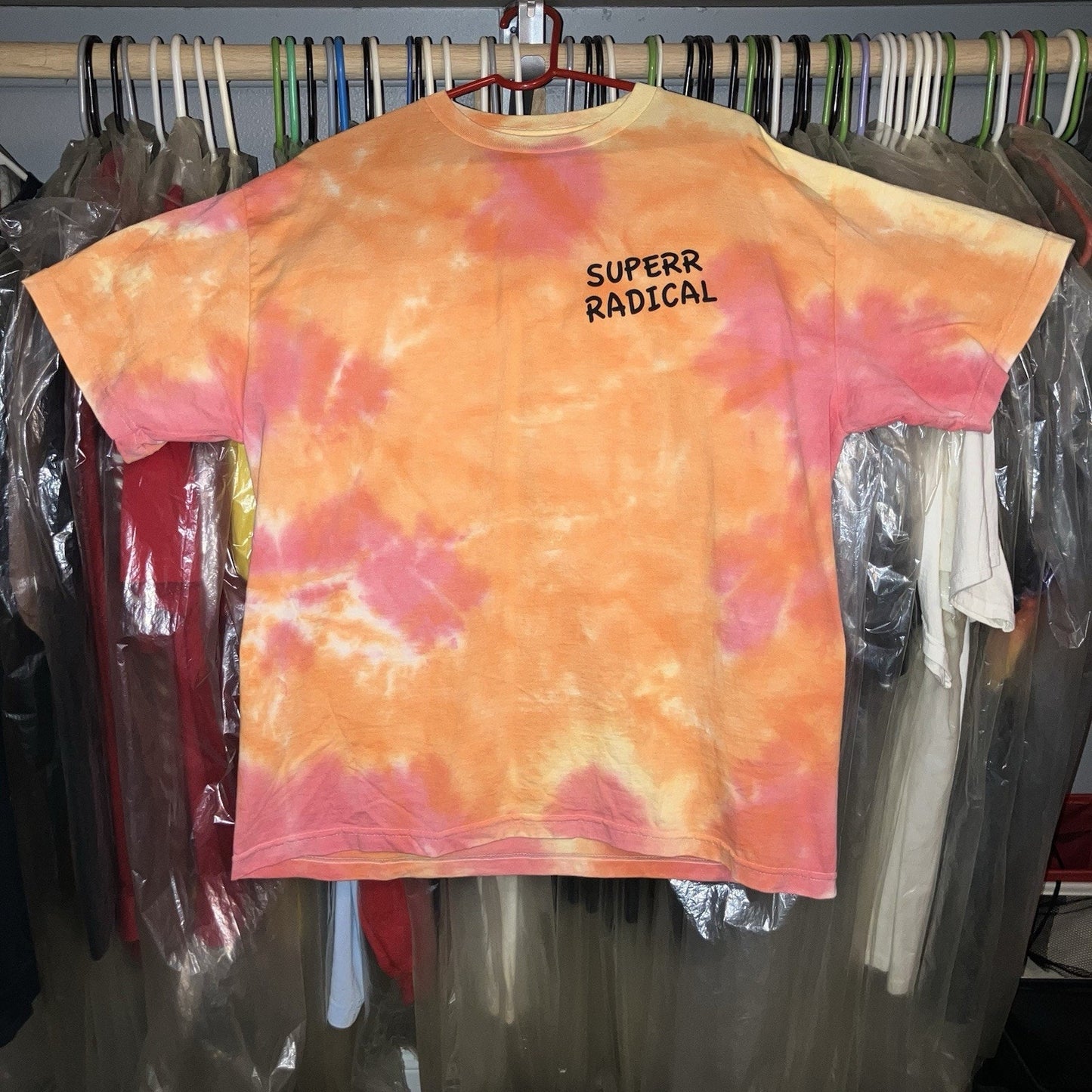 Superrradical Red / Orange Tie Dye XL Size Go To Hell T Shirt Rare Colorway Used