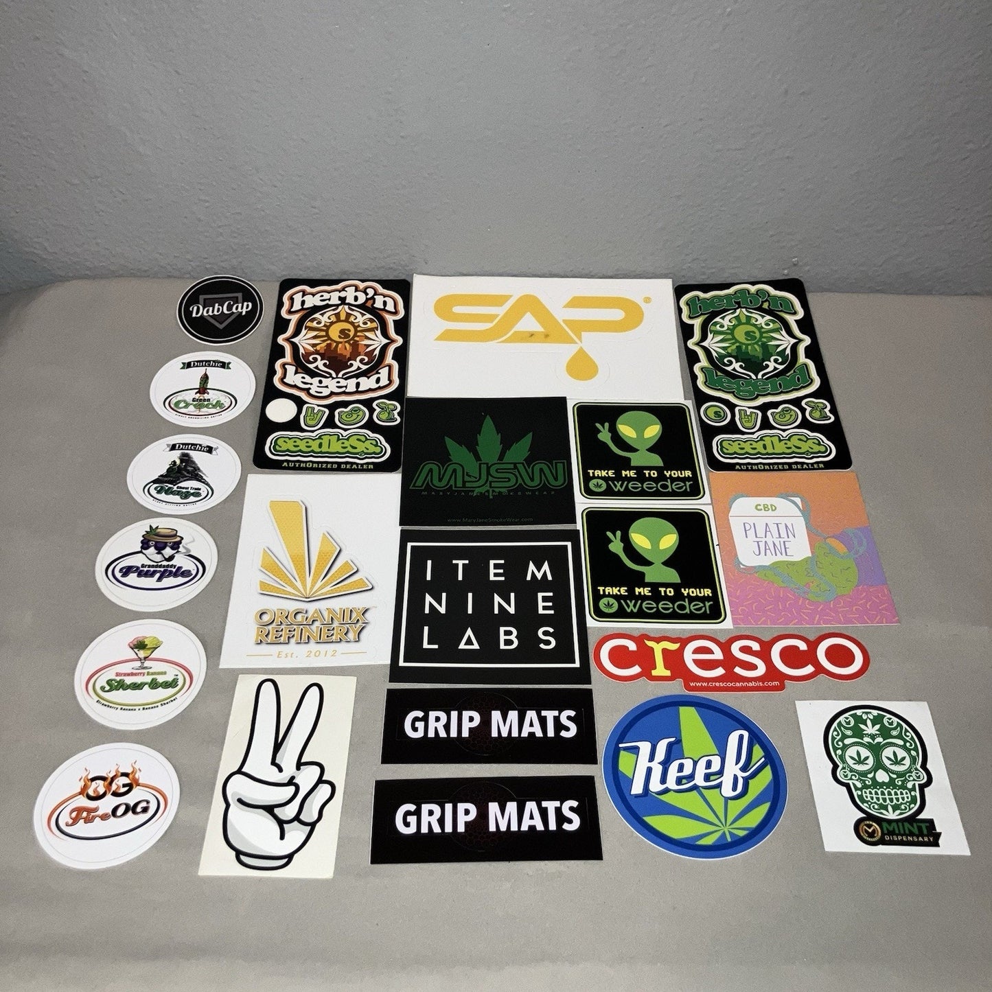 30 Sticker Lot Mmj 420 Brands Seedless Clothing Herbn Legend Dutchie Sap Cresco