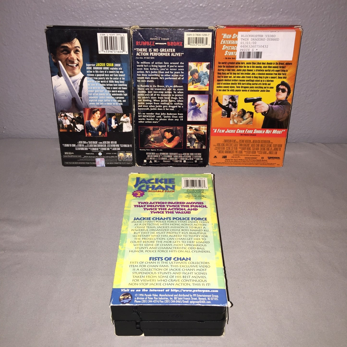 Vhs Used Jackie Chan Black Dragon / Rumble In The Bronx / Twin Dragons + 2 Pack