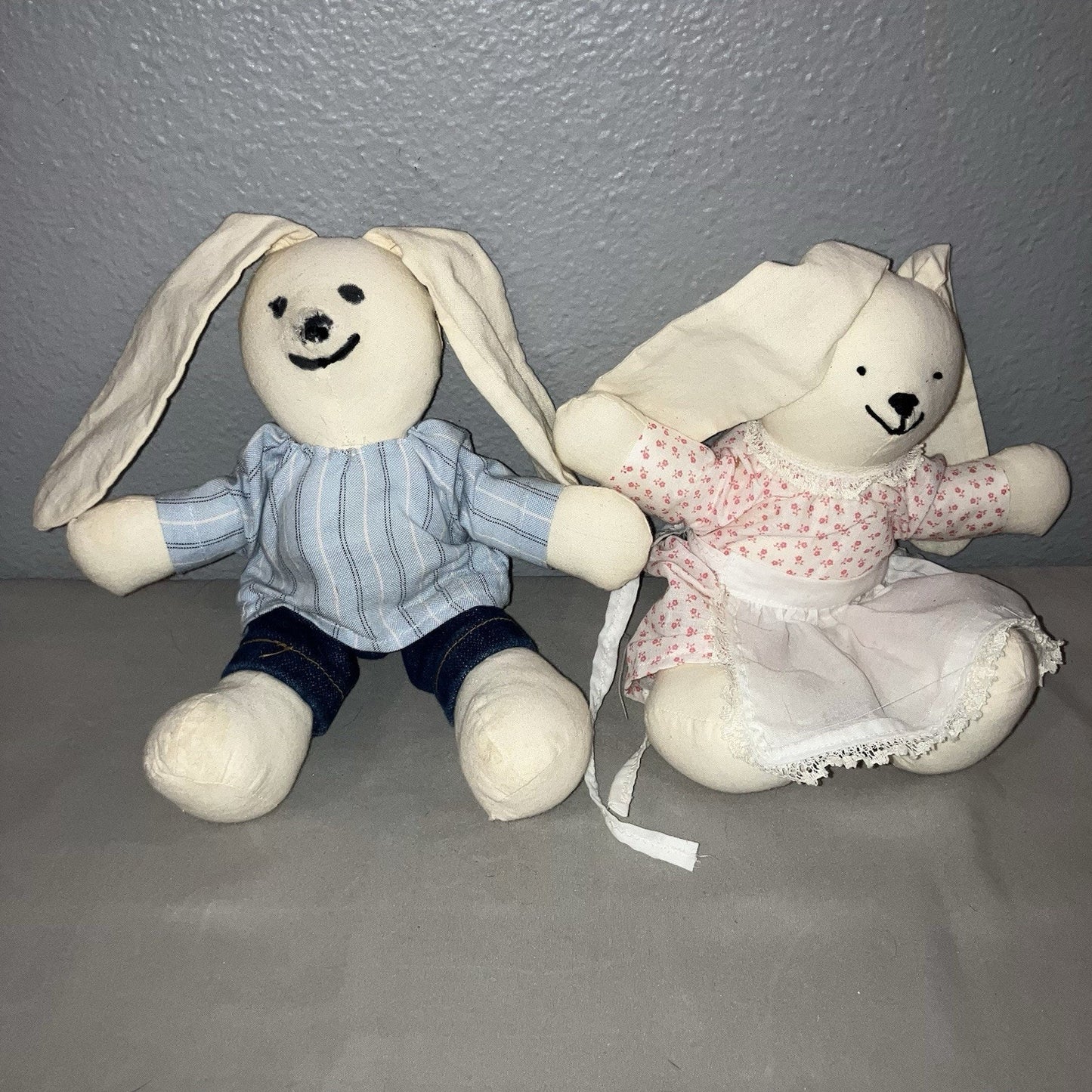 Vintage Handmade Muslin Long Ear Country Bunny Rabbit Woman / Boy Girl Children
