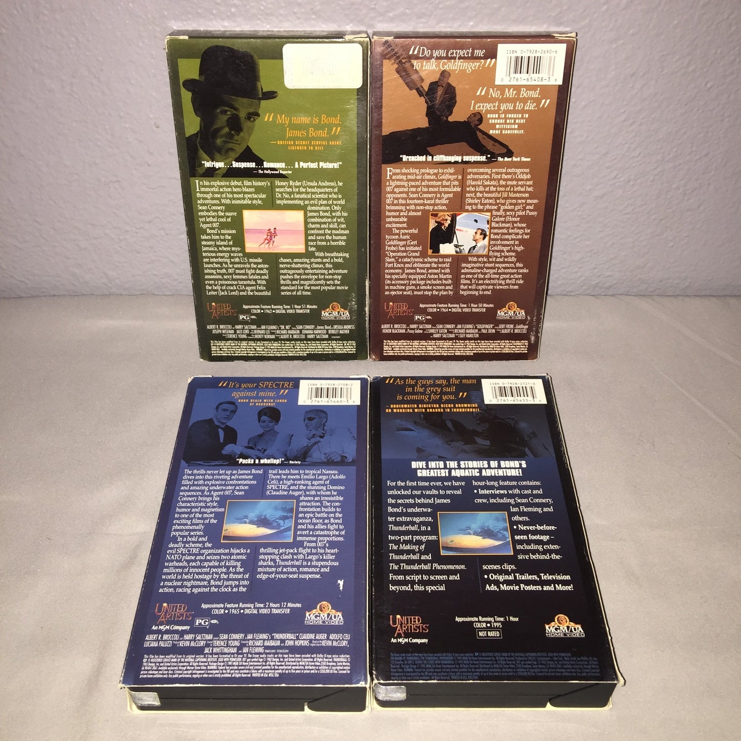 Vhs Used James Bond Dr. No / Goldfinger / Thunderball + Bts Lot Sean Connery