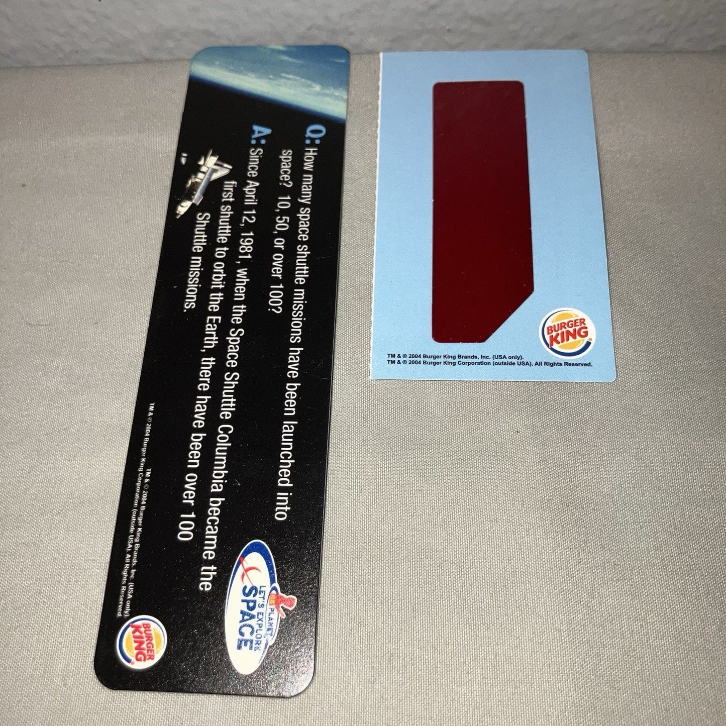 Burger King BK Planet Nasa Space Rocket Ship Shuttle Bookmark Red Decoder FF Toy