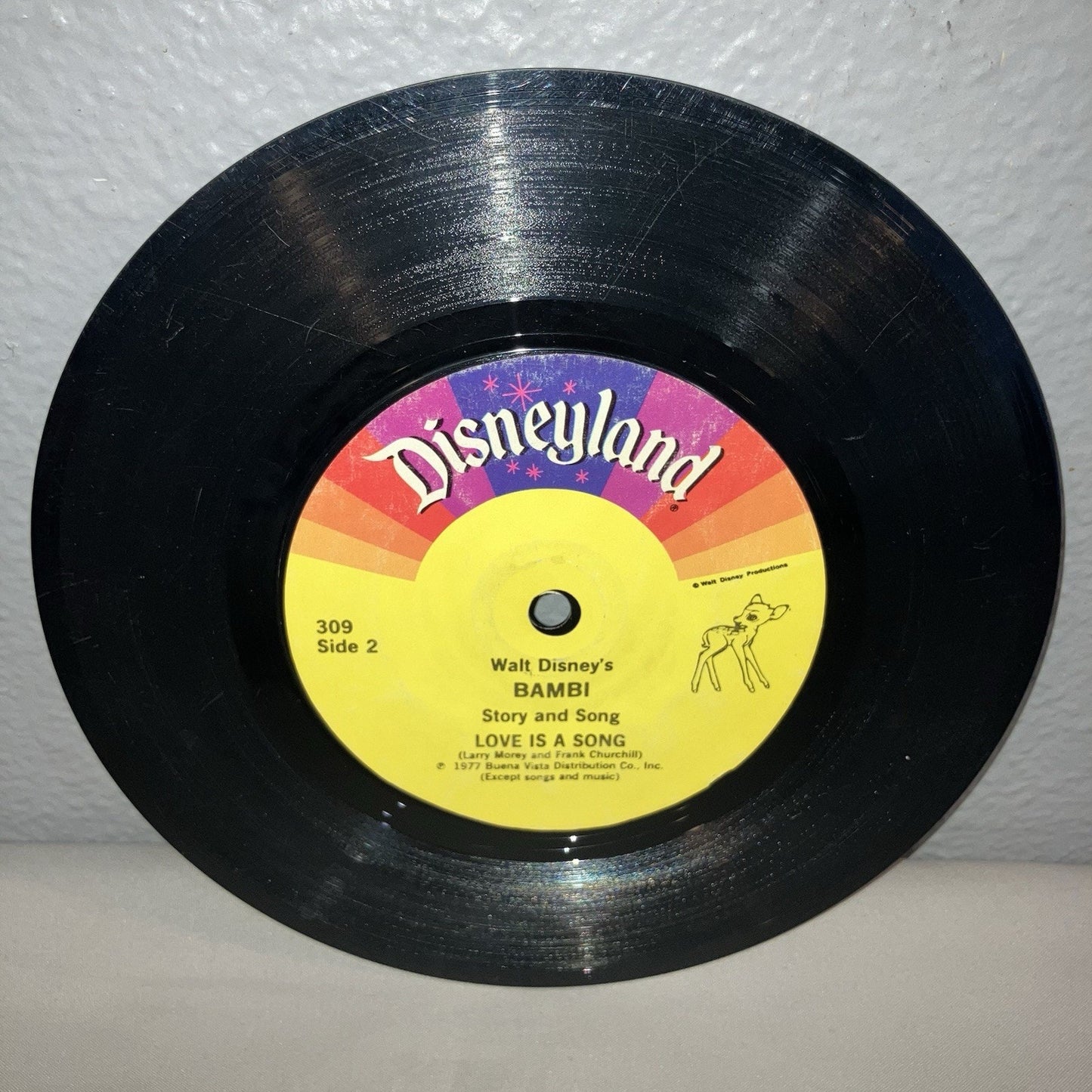 Vinyl Record Only Disney Bambi 1966 Story And Song Disneyland 7” 45 Loose Works