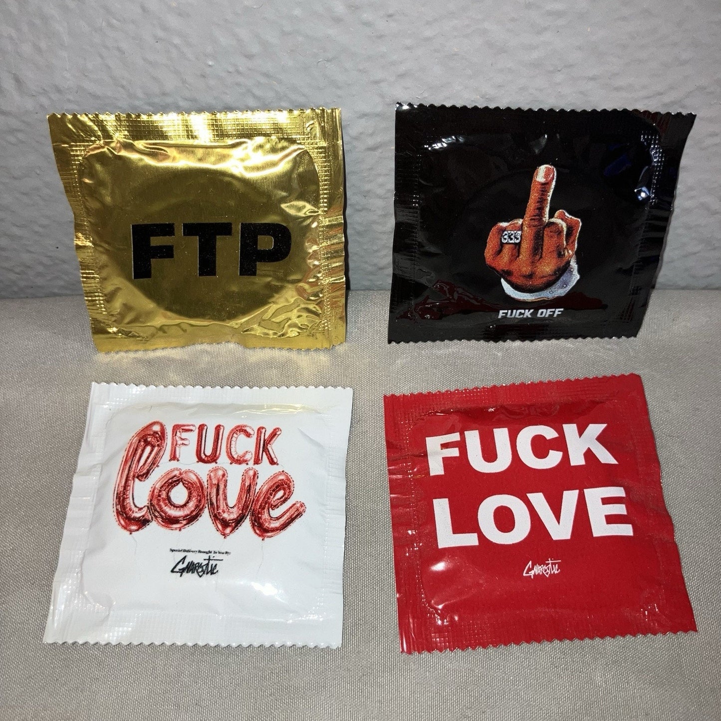 4 Pack Ftp Half-Evil Gnarcotic Brand F*** Love White / Rare Red 4x Condom Bundle