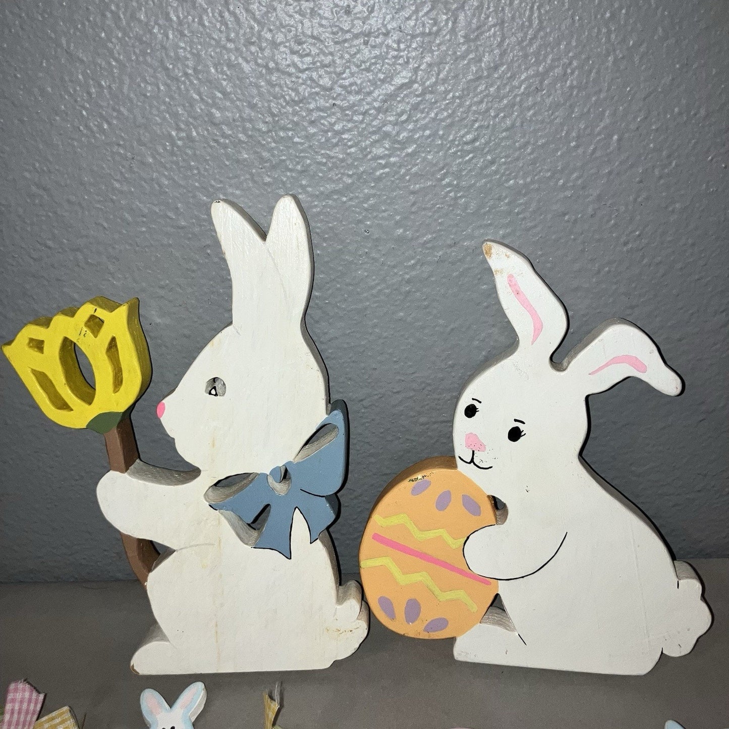 6' Long Painted Look Easter Eggs & Bunny Rabbits Figure Wood Garland + 2 Cutouts