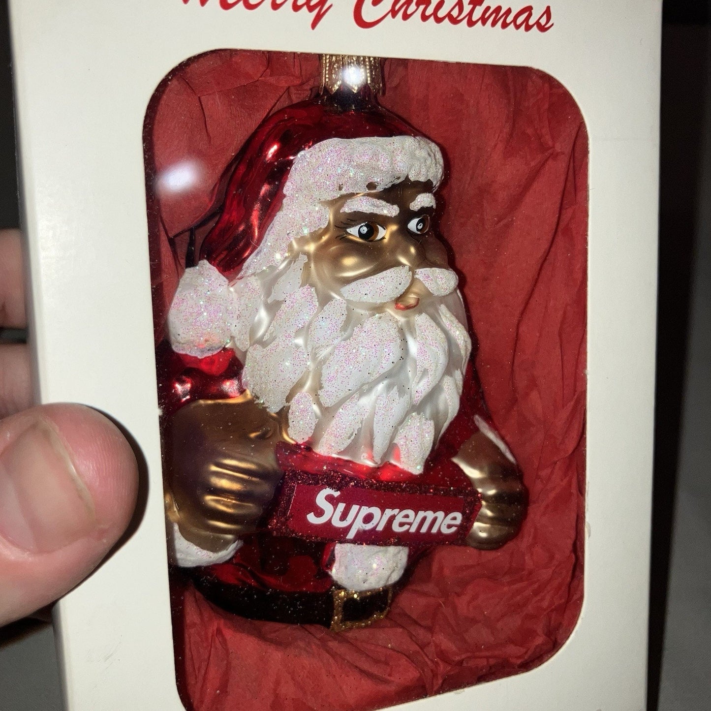 2018 Fw18 Supreme Santa Christmas Xmas Ornament Gold Glass New In Box Not Used