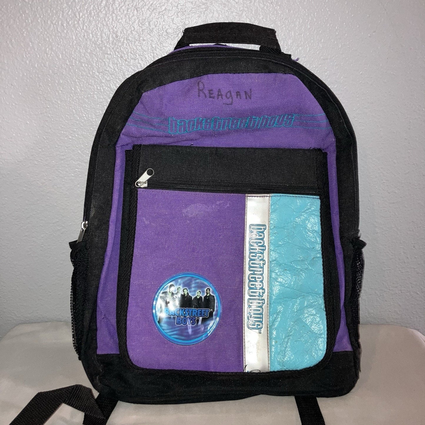 Backstreet Boys Purple Blue Black School Bag Backpack Vintage Used Name Written