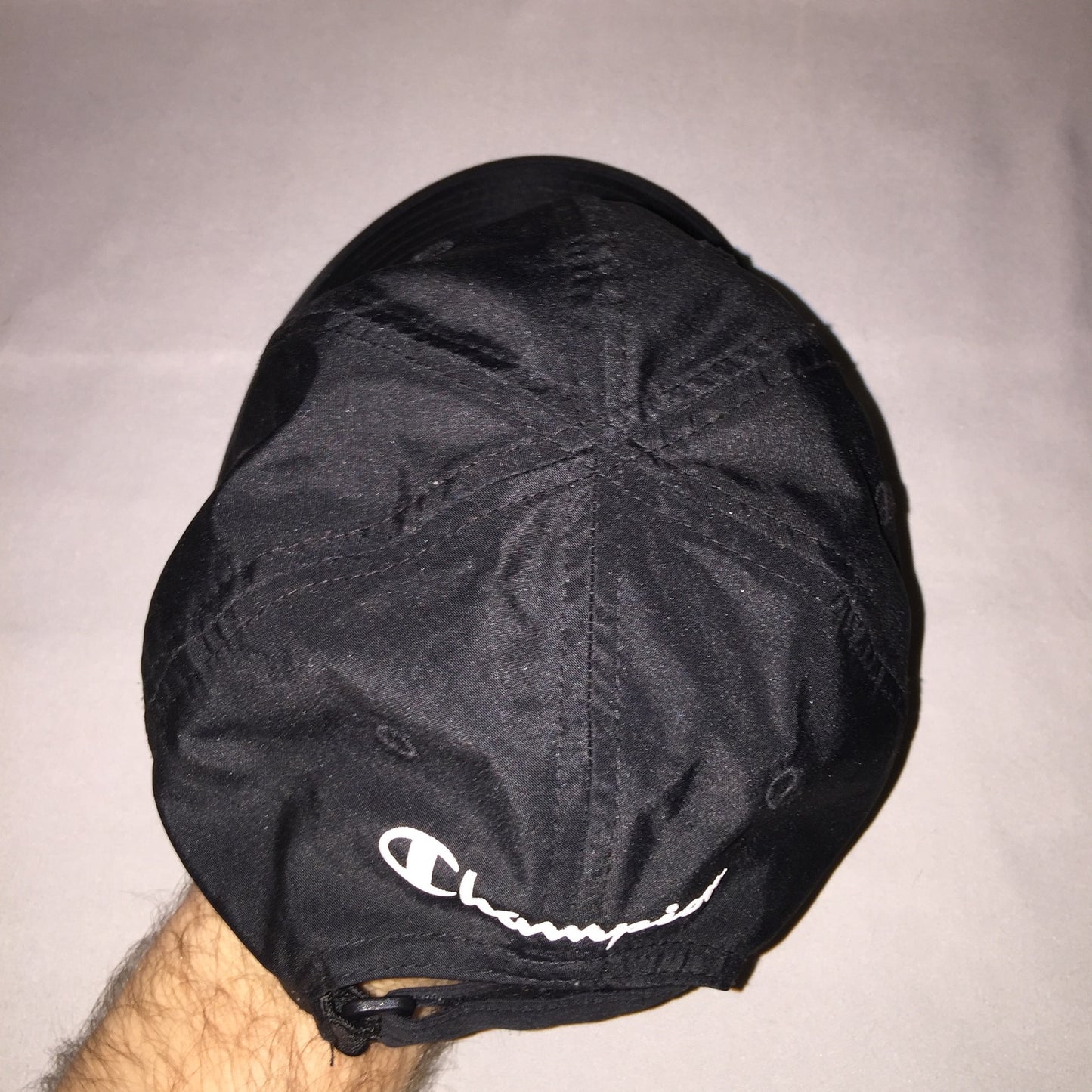 Champion Hat 100% Polyester Black Adjustable Strap Osfa Unisex Used Great Shape