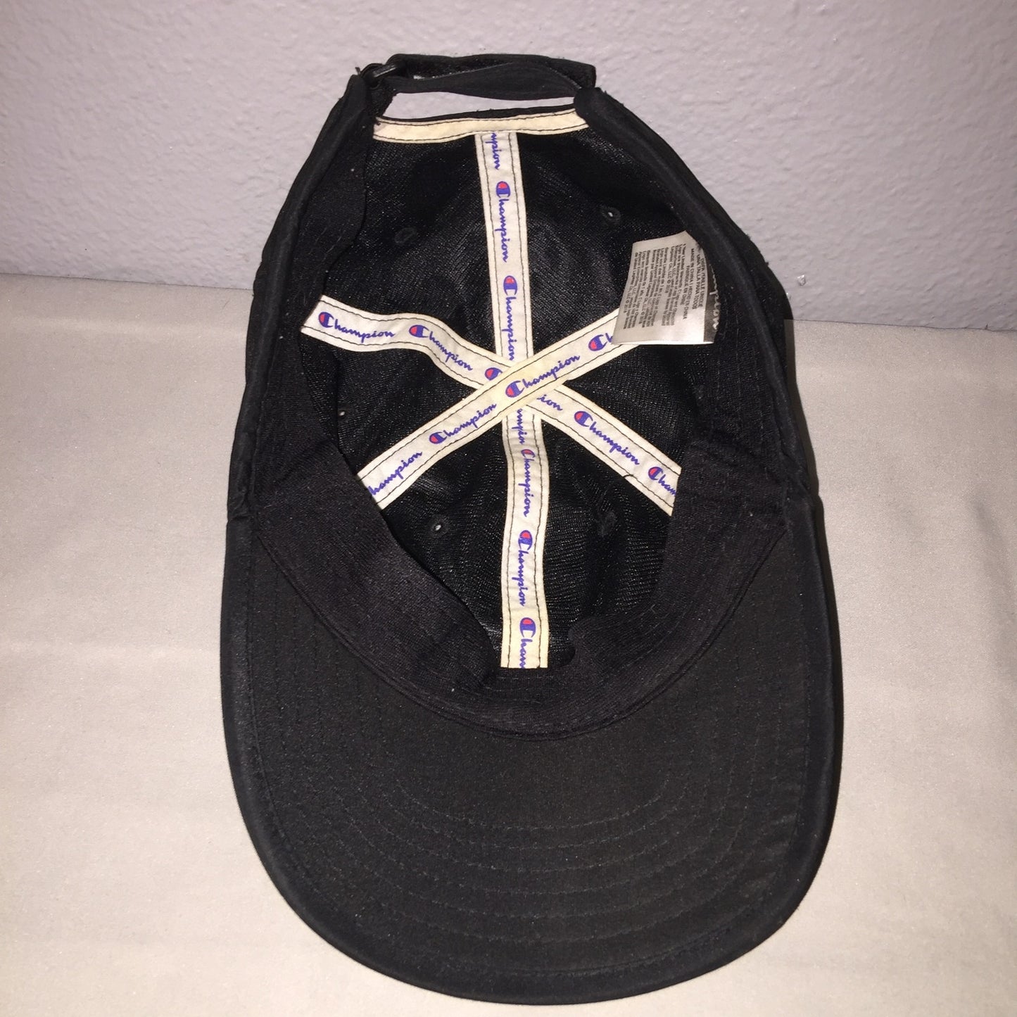 Champion Hat 100% Polyester Black Adjustable Strap Osfa Unisex Used Great Shape