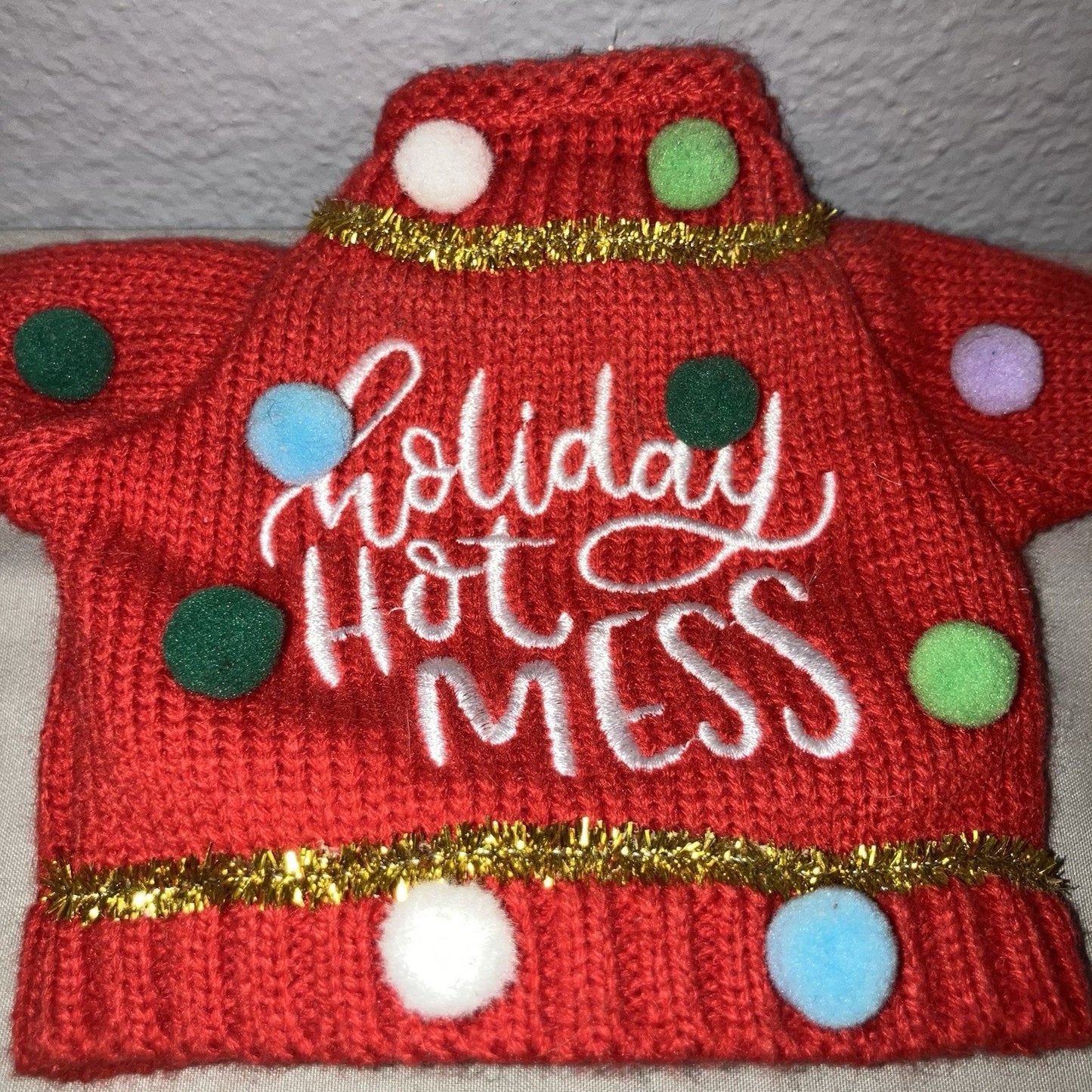 Design Clique Holiday Hot Mess Wine Bottle Sweater Cover Xmas Christmas Gift