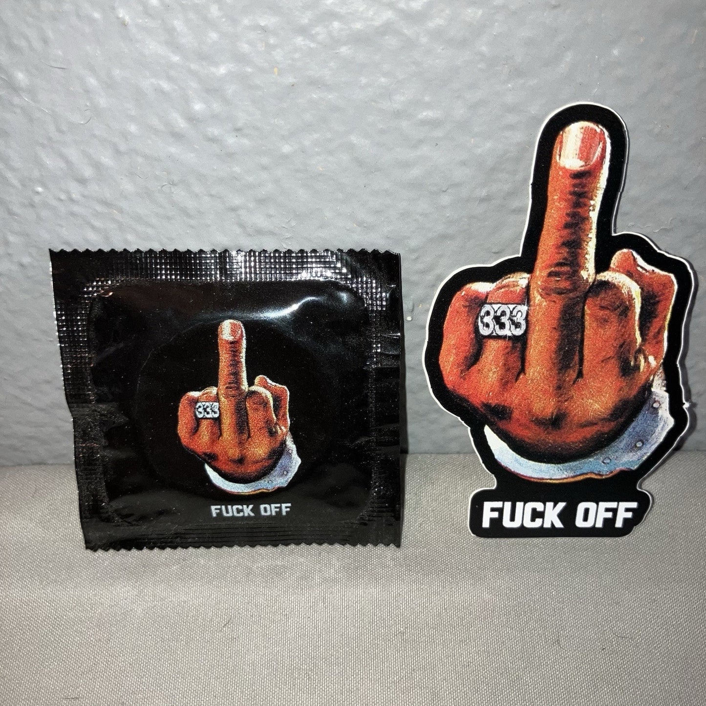 1 Pack Half-Evil Half Evil 333 F*** Off Condom / Matching Sticker Lot One Each