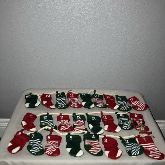 Vintage 25 Days Of Christmas Mini Stocking Mantle Advent Calender Xmas Ornament