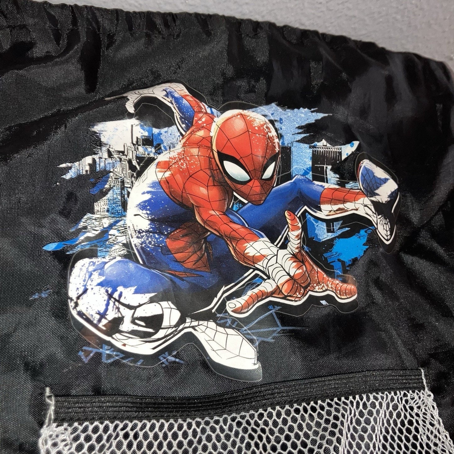 Bag Kids Marvel Spider-Man Drawstring Backpack Nap Sack Mesh Pocket On Front