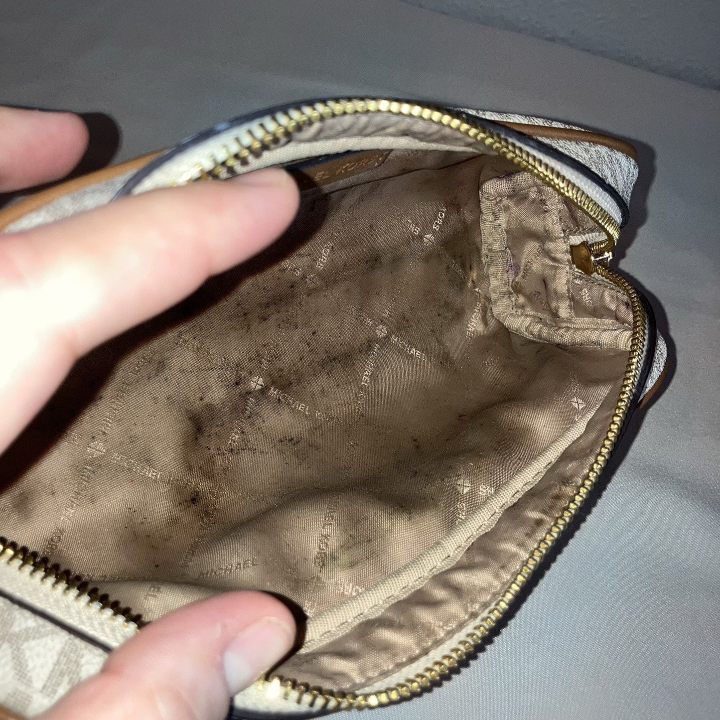 Bag Michael Kors Medium Pencil Case Makeup Cosmetic Case Vanilla Used See Pics