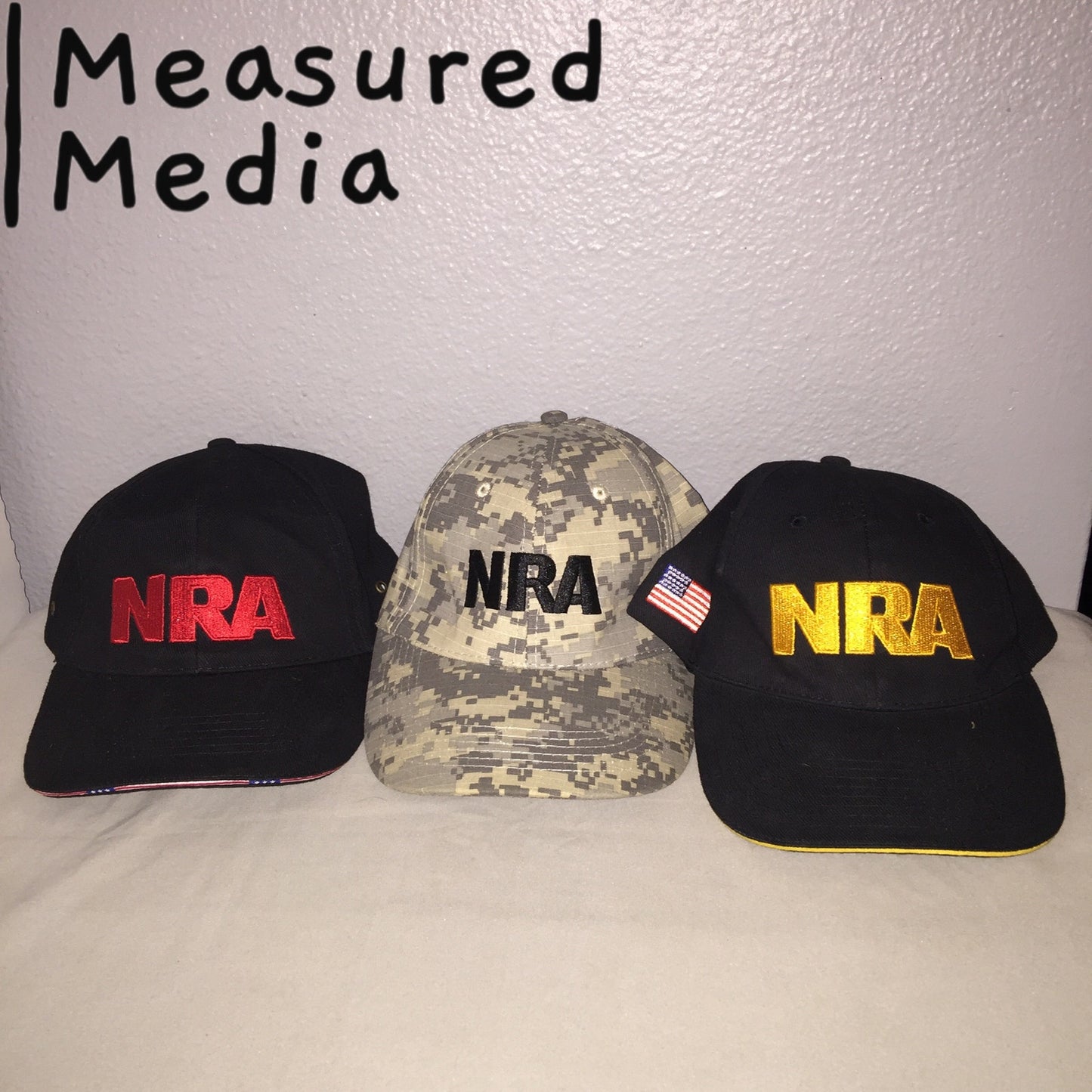 Nra Hat Bundle Lot Red Logo USA Brim / Yellow Logo Flag On Side + Desert Camo