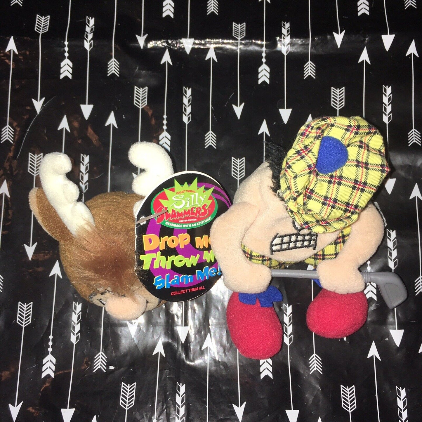 PLUSH Silly Slammers Vintage 1 NWT Working Reindeer 1 Non-Working Angry Golfer