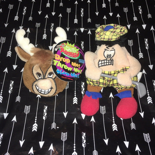 PLUSH Silly Slammers Vintage 1 NWT Working Reindeer 1 Non-Working Angry Golfer