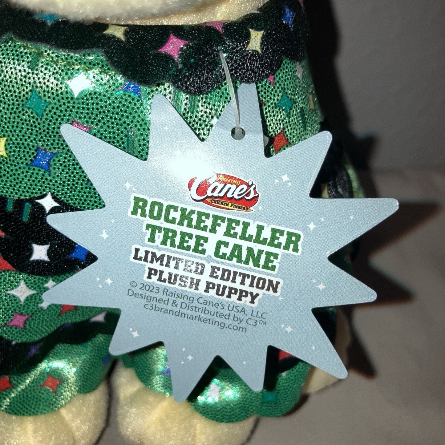New Nwt Raising Canes Rockefeller Xmas Tree Cane Puppy Dog 2023 Holiday Plush