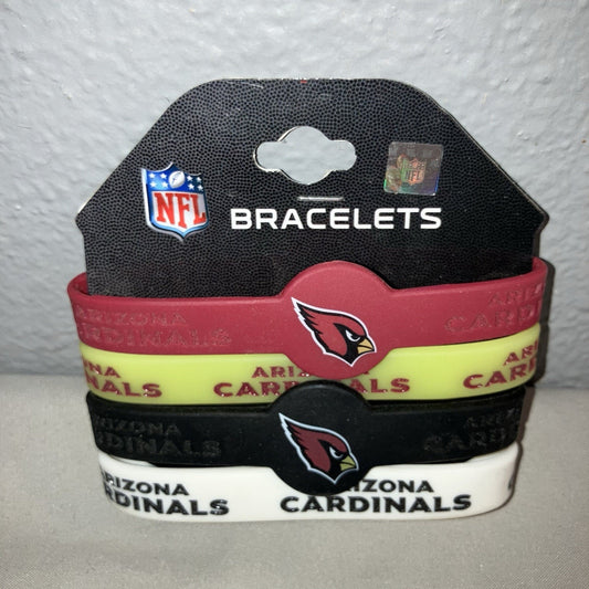 New Arizona Cardinals Silicone Bracelets 4 Color Pack Black White Red Yellow