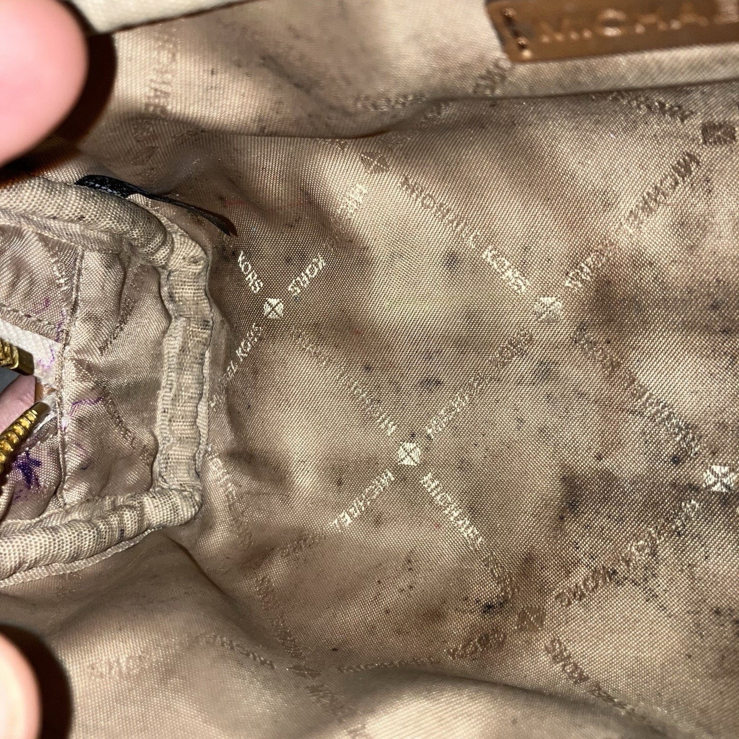 Bag Michael Kors Medium Pencil Case Makeup Cosmetic Case Vanilla Used See Pics