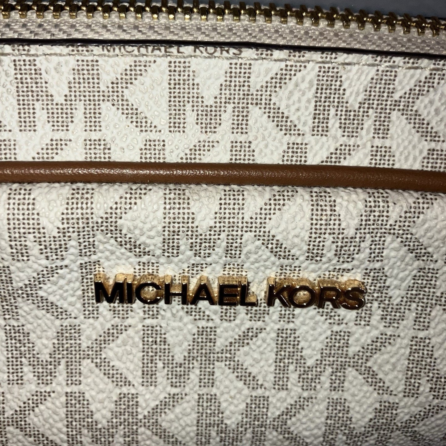 Bag Michael Kors Medium Pencil Case Makeup Cosmetic Case Vanilla Used See Pics