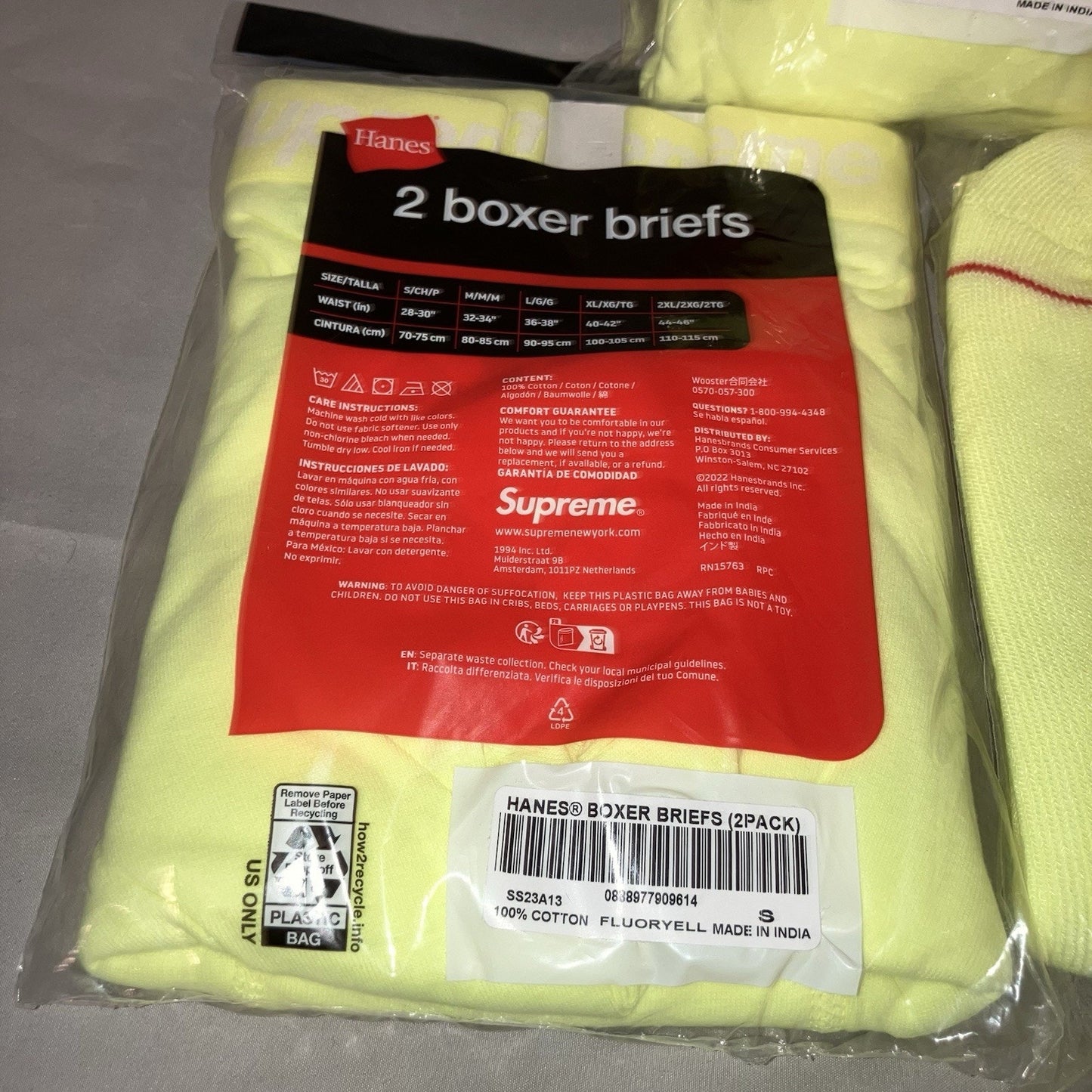 New Supreme Hanes L Tees / S Briefs 2 Pack + Socks 4 Pack Fluorescent Yellow Lot