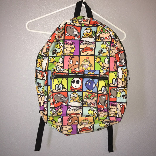 Super Mario Villains Backpack Grid Pop Art Style Full Size School Back Bag Used