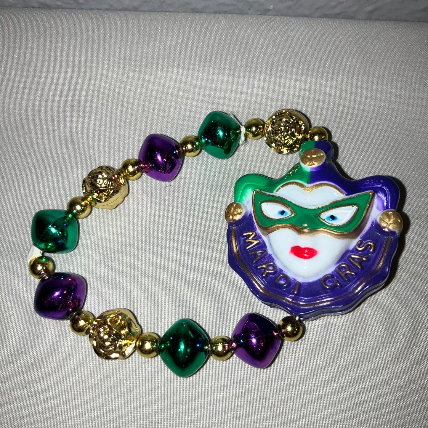 Joker Jester Mardi Gras New Orleans Vintage Bbd Two Side Stretch Bead Bracelet