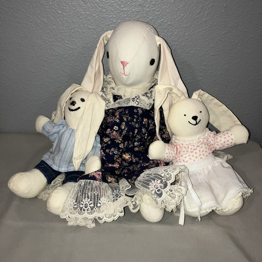 Vintage Handmade Muslin Long Ear Country Bunny Rabbit Woman / Boy Girl Children