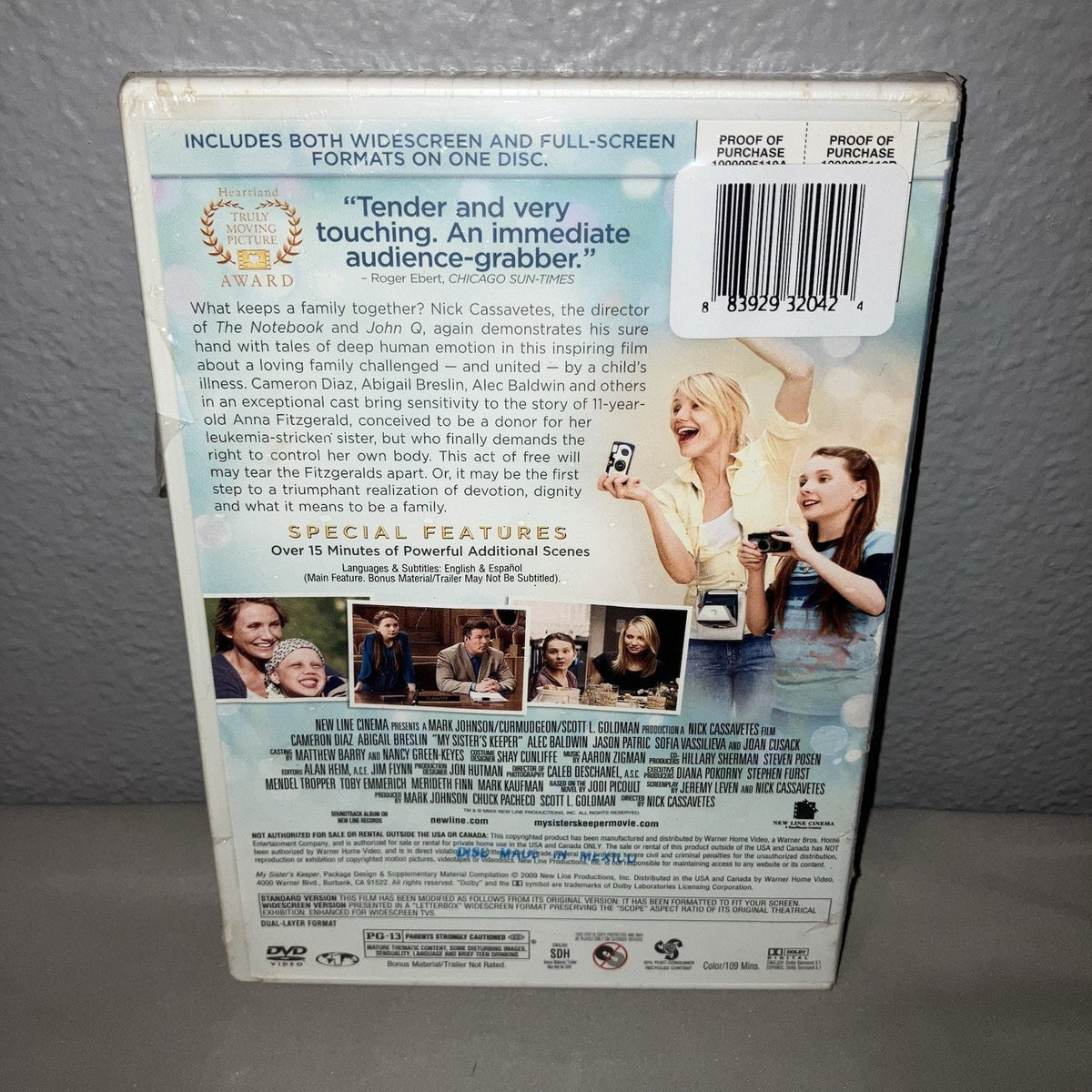 Dvd Sealed New My Sister's Keeper New Line Cinema Cameron Diaz Abigail Breslin