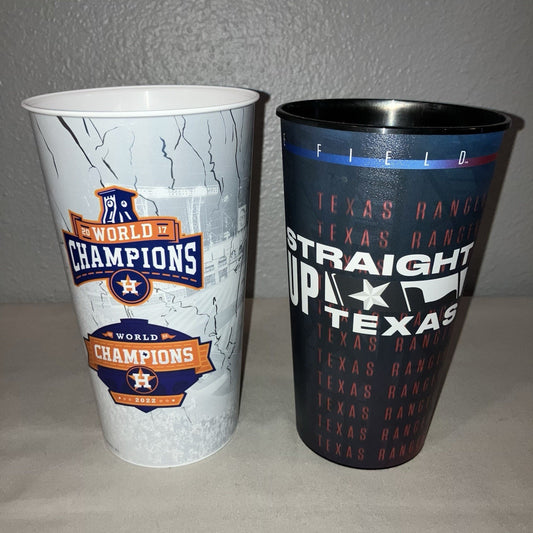 Houston Astros 2017 / 2022 Champions + Texas Rangers 32 oz Stadium Cup Bundle