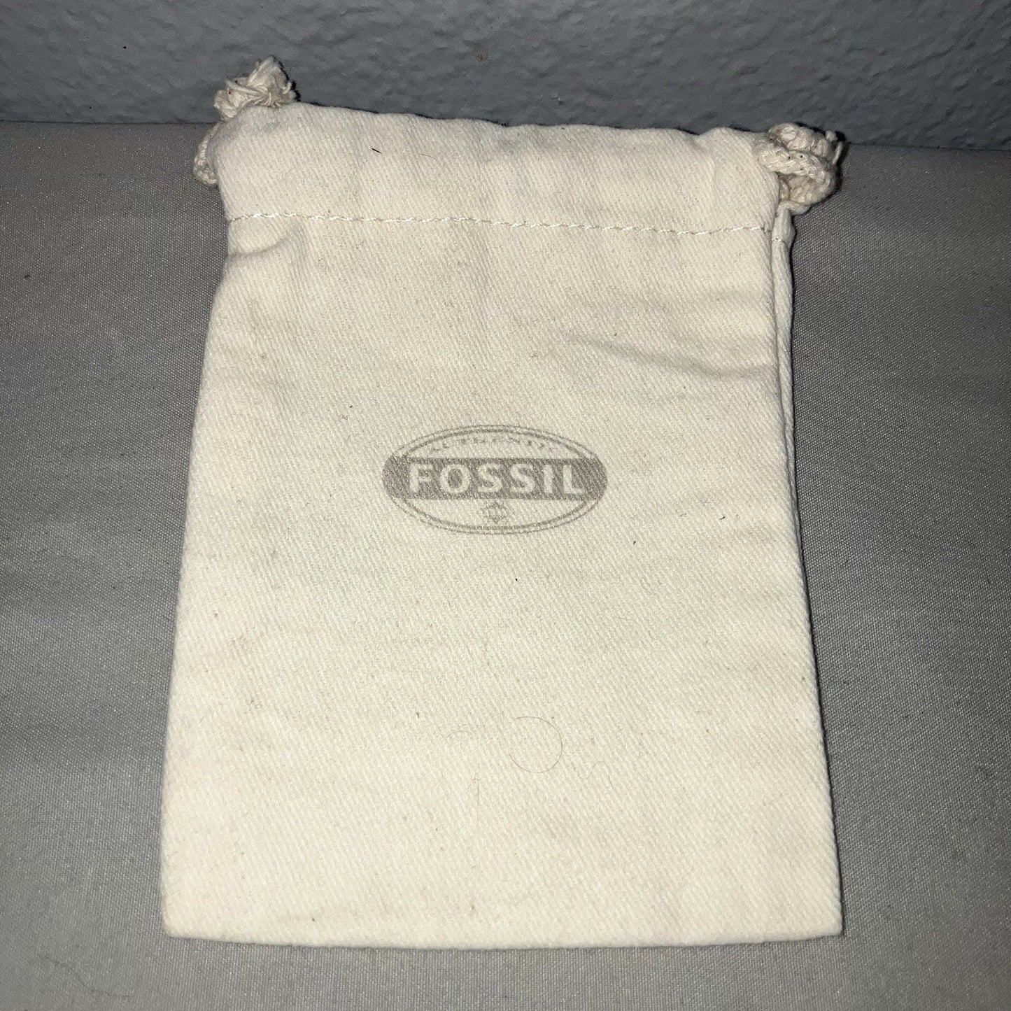 Fossil Watch Accessory Bag Light Khaki Linen Jewelry Pouch Small Size Fits Watch