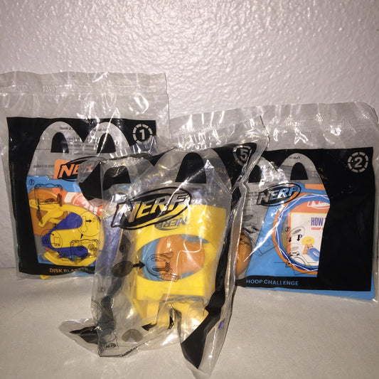 New 3 Nerf #1 / #2 / 5 Disk Blaster / Hoop / Sink Disk McDonald's FF Toy Lot