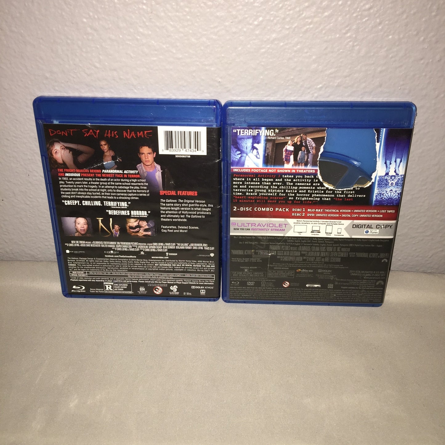 Blu-ray / Dvd Used The Gallows / Paranormal Activity 3 Realistic Camera Horror