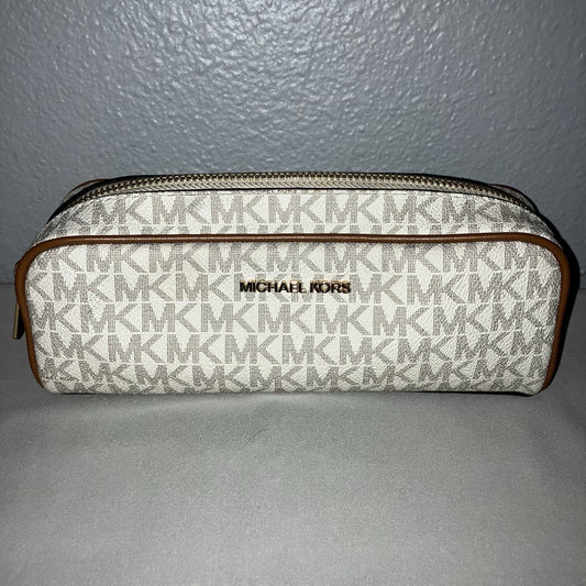 Bag Michael Kors Medium Pencil Case Makeup Cosmetic Case Vanilla Used See Pics