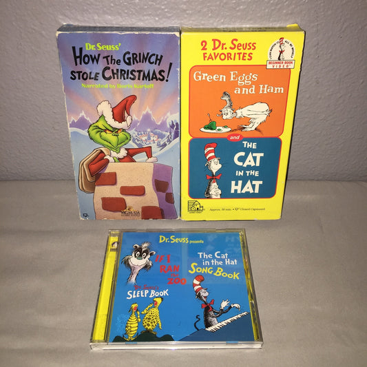 Vhs Used Dr. Seuss The Grinch / Green Eggs And Ham + The Cat In The Hat / Music