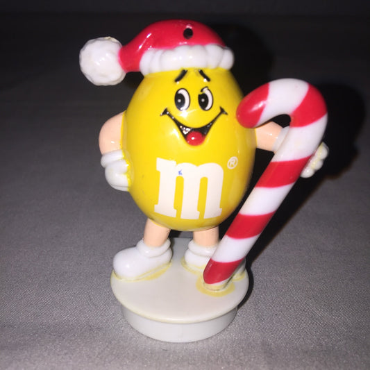 Xmas Ornament M&Ms '92 Christmas Yellow Peanut Candy Cane Bottle Top Collectible