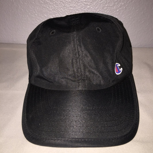 Champion Hat 100% Polyester Black Adjustable Strap Osfa Unisex Used Great Shape