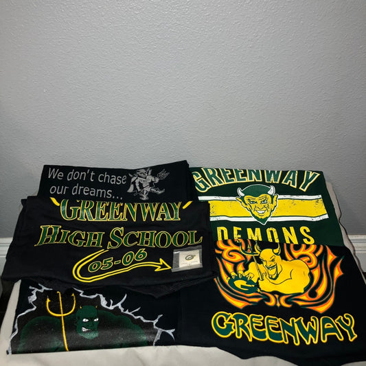 Greenway High School Demons 5 Vtg Large T Lot + New Pin School Mascot *1 T is XL
