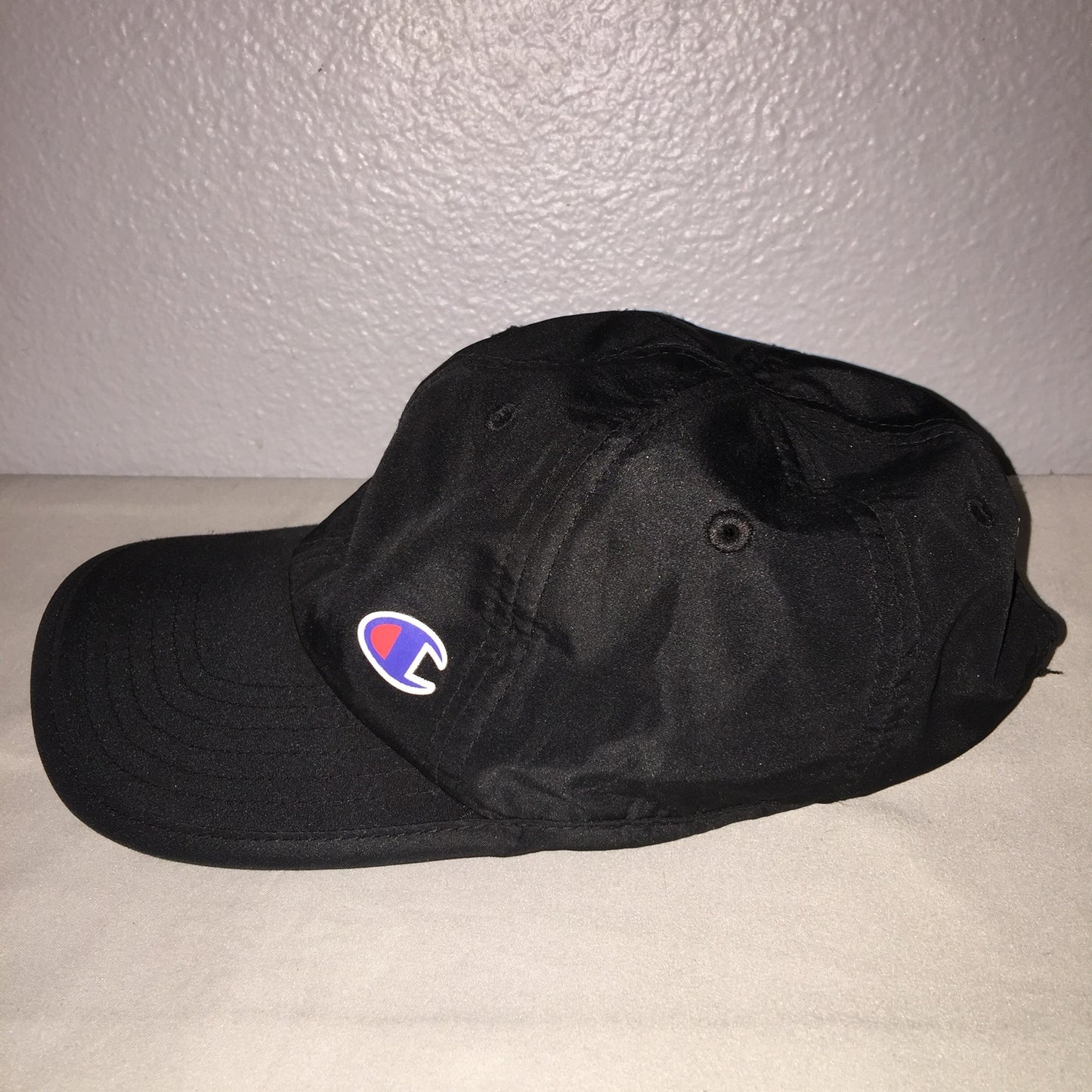 Champion Hat 100% Polyester Black Adjustable Strap Osfa Unisex Used Great Shape