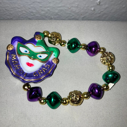 Joker Jester Mardi Gras New Orleans Vintage Bbd Two Side Stretch Bead Bracelet